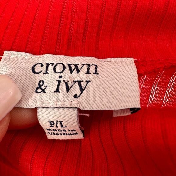 Crown And Ivy Ribbed Turtleneck Top True Red Womens Size Petite L PL Long Sleeve - Picture 3 of 6
